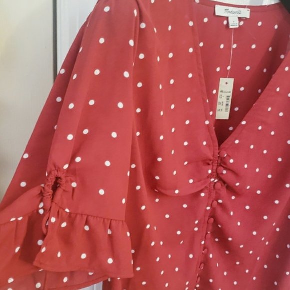 MADEWELL DAYLIGHT TIE SLEEVE TOP IN POLKA DOTS NWT - Picture 5 of 11